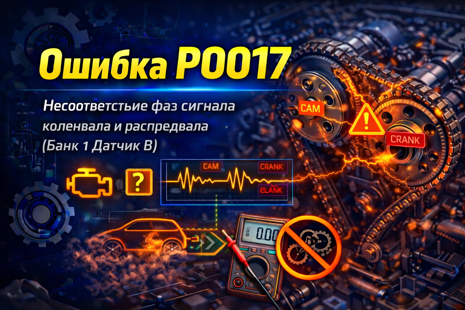 Ошибка P0017 — несоответствие сигналов коленвала и выпускного распредвала: почему выпускной вал выдаёт проблему, которая почти всегда глубже одного датчика