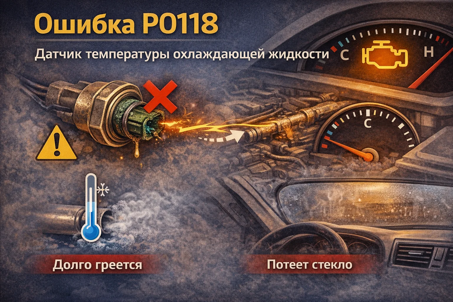 Ошибка P0118 — высокий сигнал датчика температуры охлаждающей жидкости: почему мотор может вести себя как «вечно холодный»