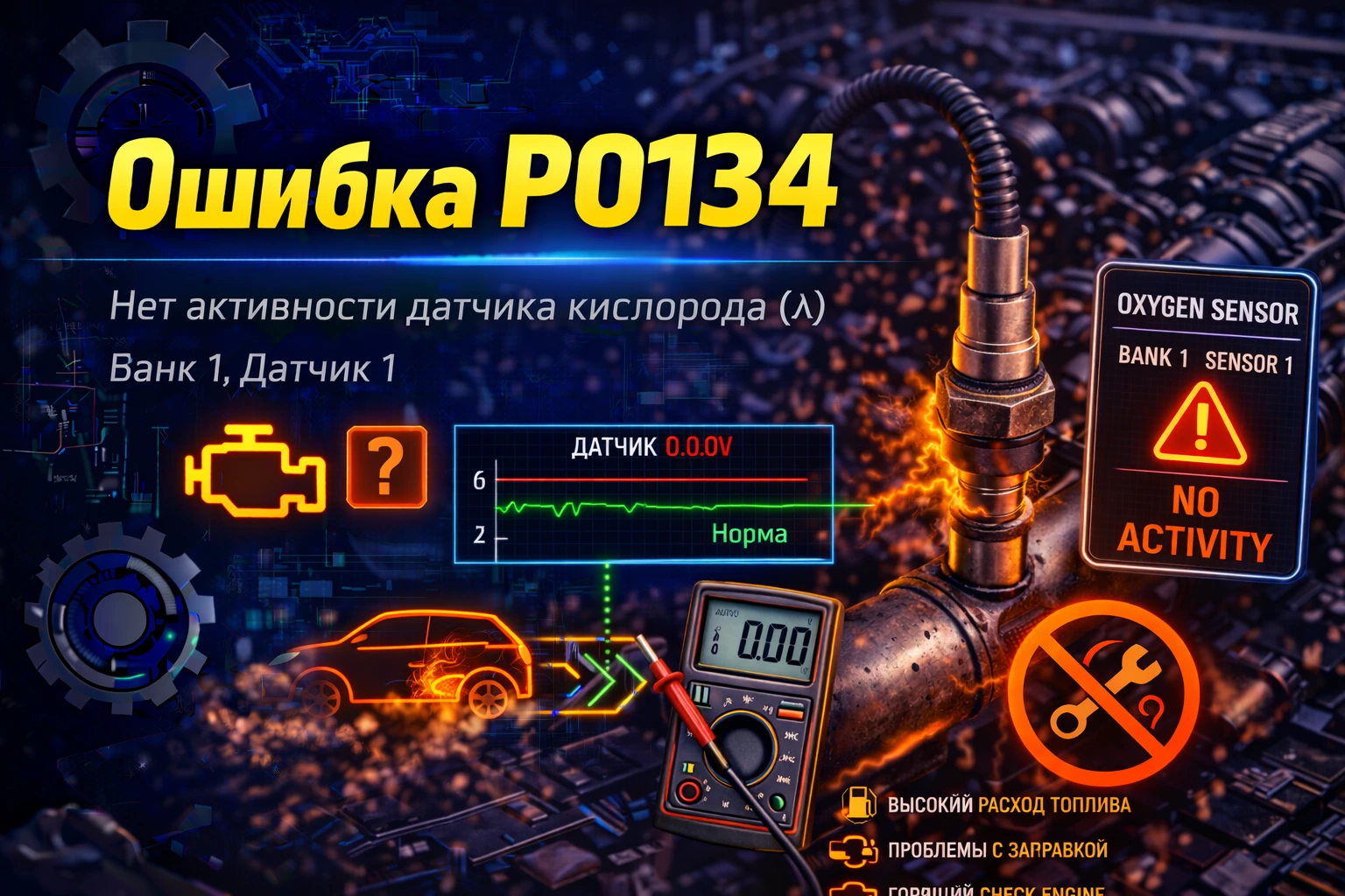 Ошибка P0134 — нет активности лямбда-зонда Bank 1 Sensor 1: когда датчик молчит, а блок управления остаётся почти без обратной связи по смеси