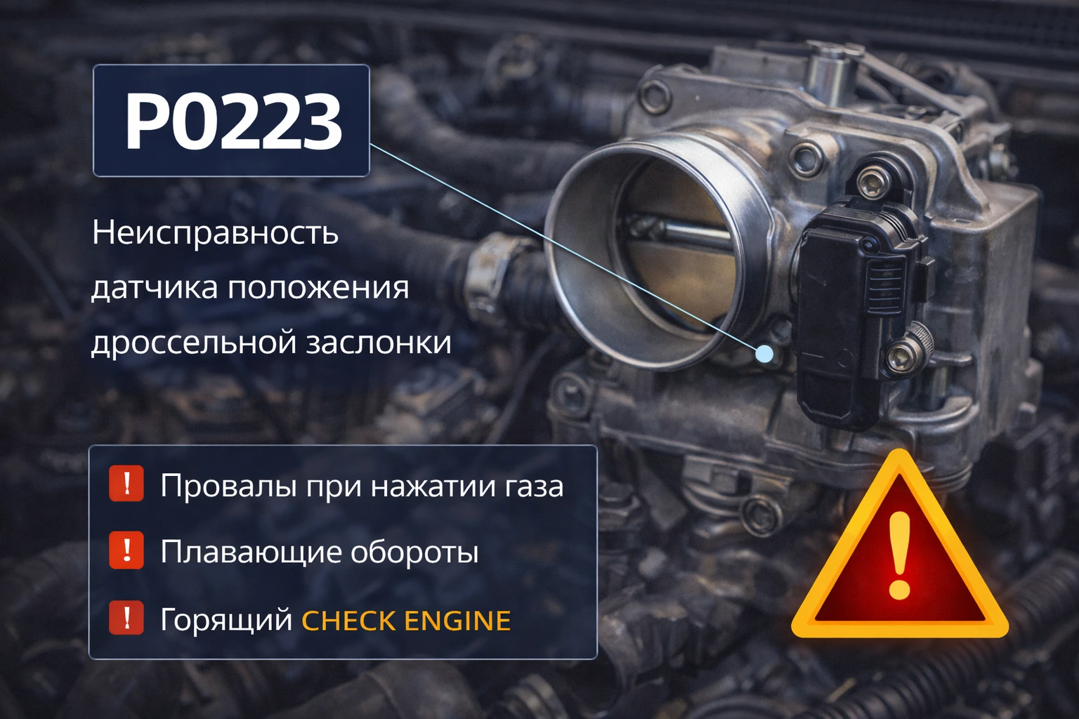 Ошибка P0223 — высокий сигнал датчика положения дросселя B: когда второй канал заслонки начинает «завышать» положение и электронный дроссель становится подозрительным для блока