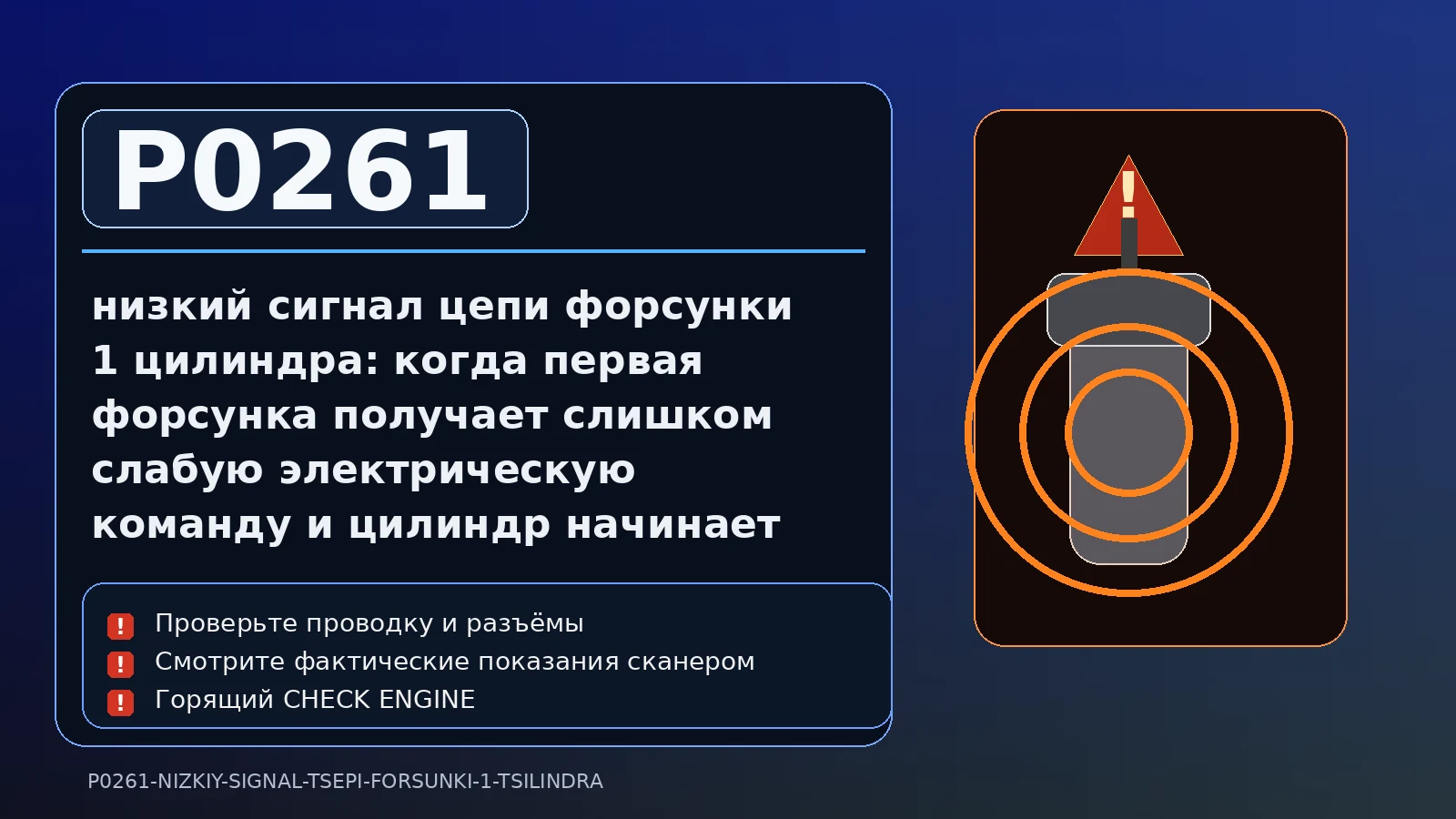 Ошибка P0261 — низкий сигнал цепи форсунки 1 цилиндра: когда первая форсунка получает слишком слабую электрическую команду и цилиндр начинает выпадать из нормальной работы