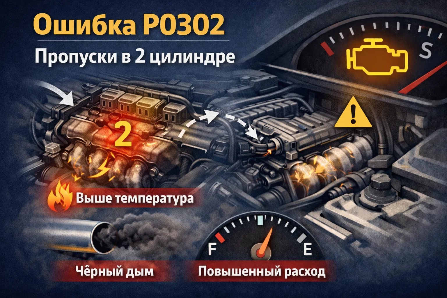 Ошибка P0302 — пропуски зажигания во 2 цилиндре: как понять, что именно виновато
