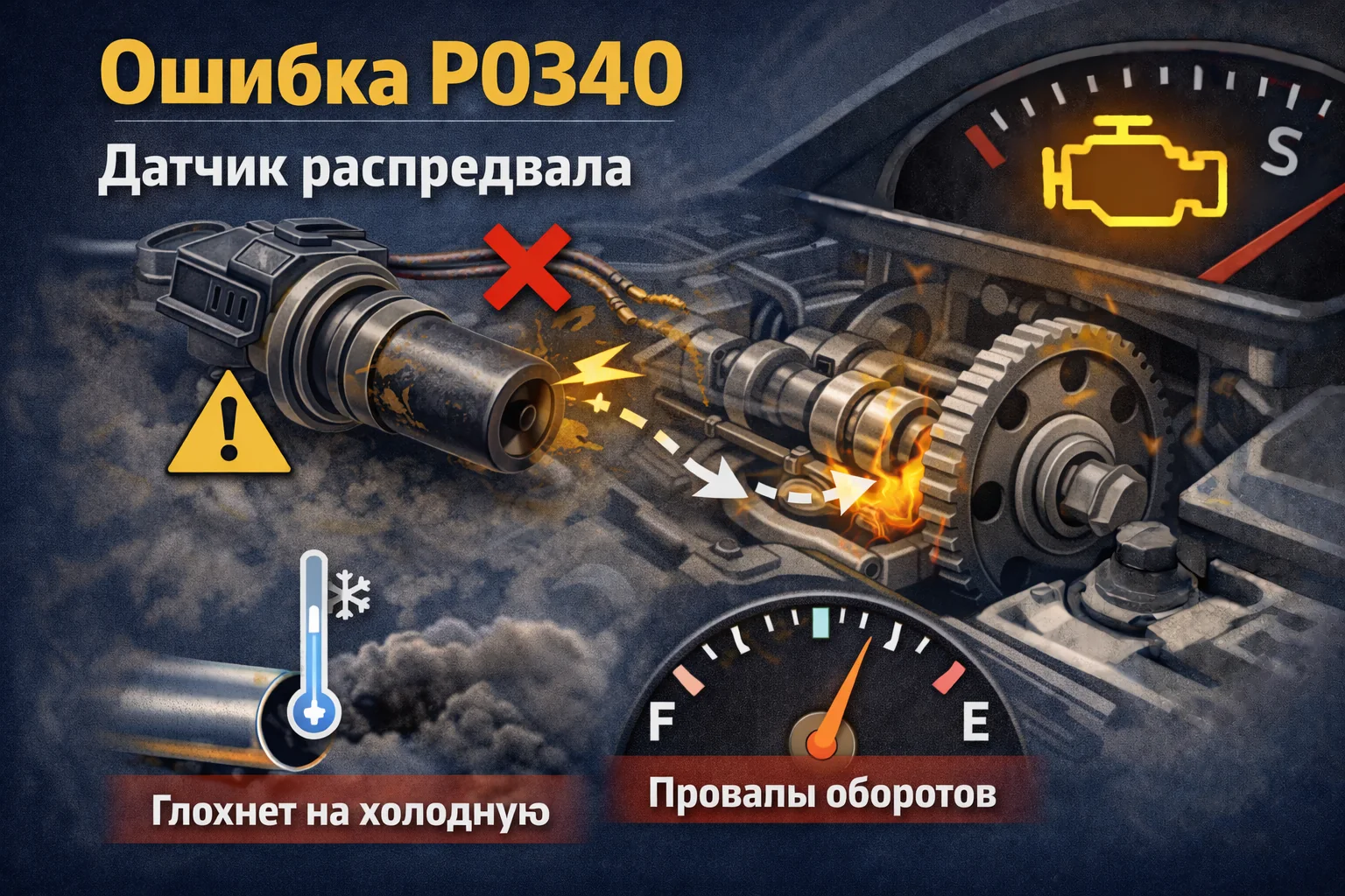 Ошибка P0340 — датчик распредвала: почему мотор может долго крутить и плохо ехать