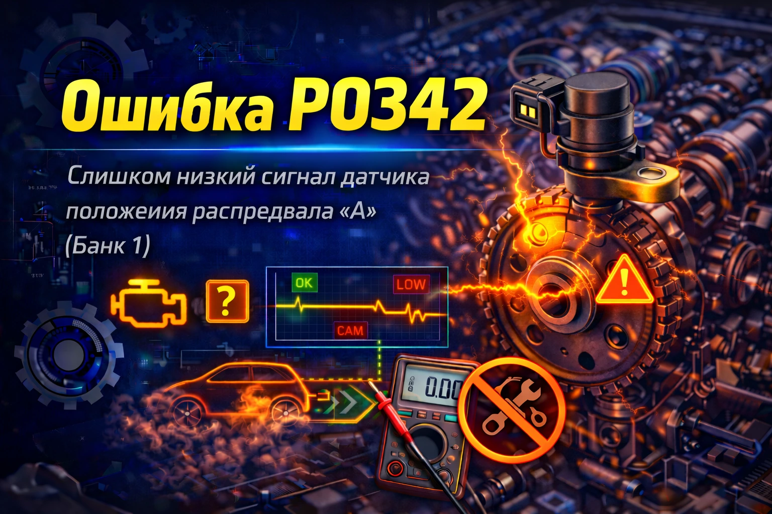 Ошибка P0342 — низкий уровень сигнала датчика распредвала: когда двигатель теряет ориентир по фазе и начинает запускаться “с догадкой”