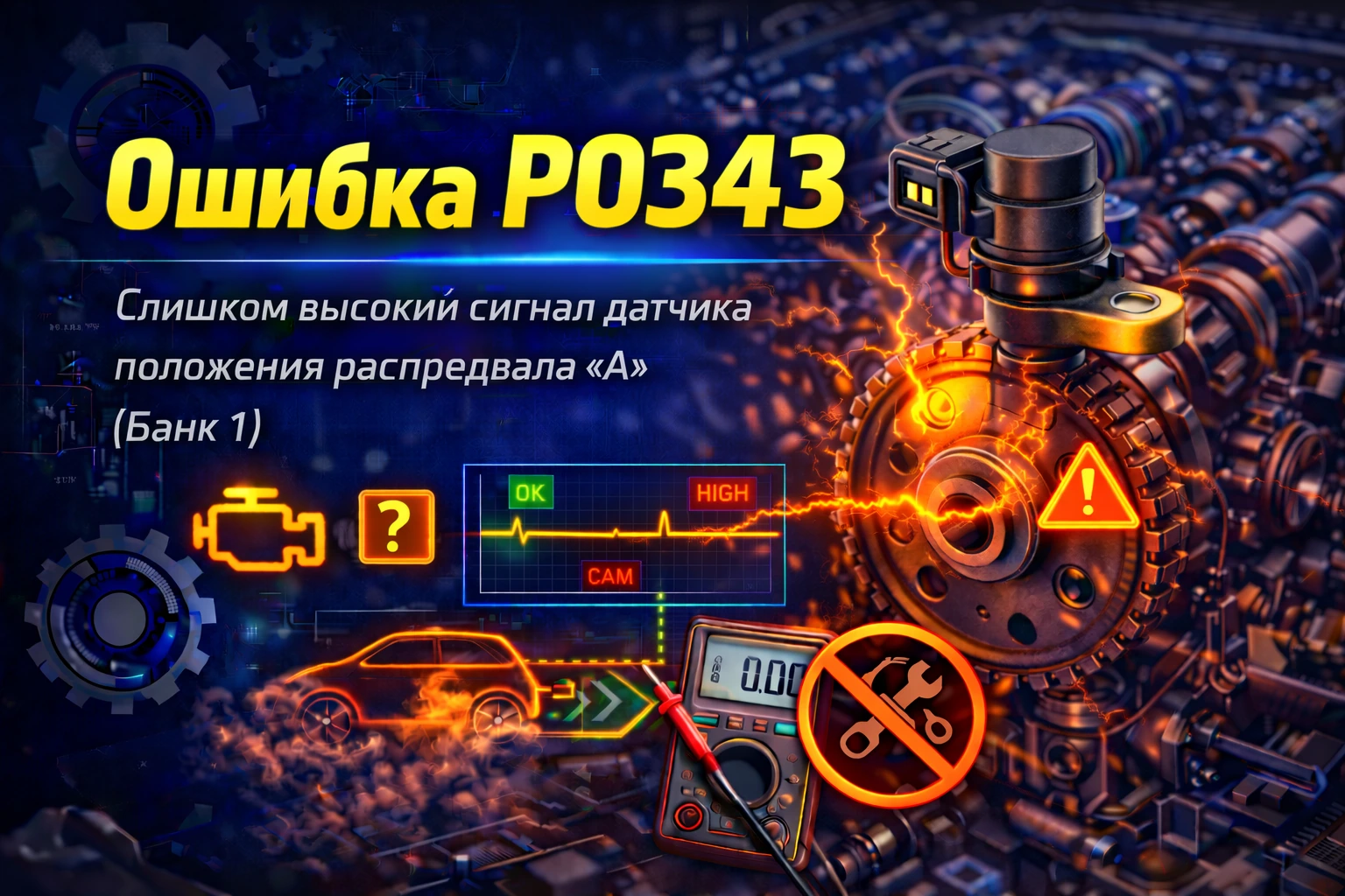 Ошибка P0343 — высокий уровень сигнала датчика распредвала: когда блок видит слишком “сильный” сигнал и начинает сомневаться в фазе двигателя