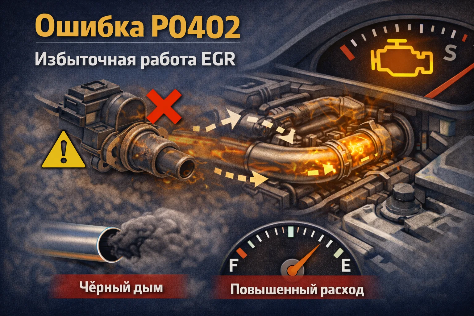 Ошибка P0402 — избыточный поток EGR: почему мотор начинает задыхаться и неровно работать