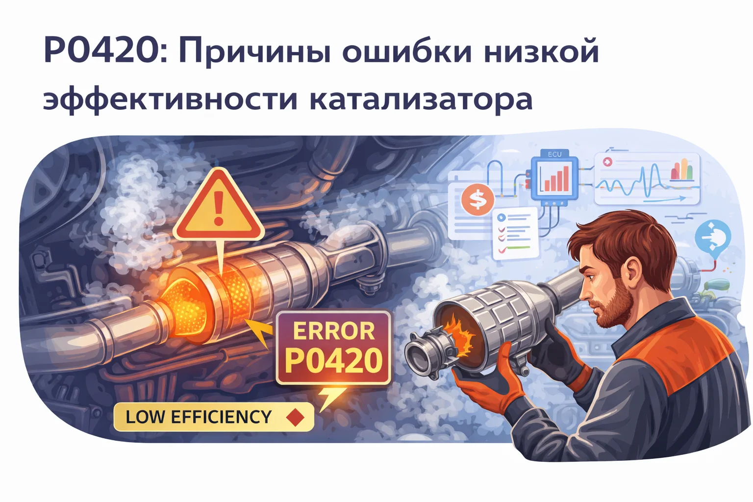 Ошибка P0420 — низкая эффективность катализатора: что это значит