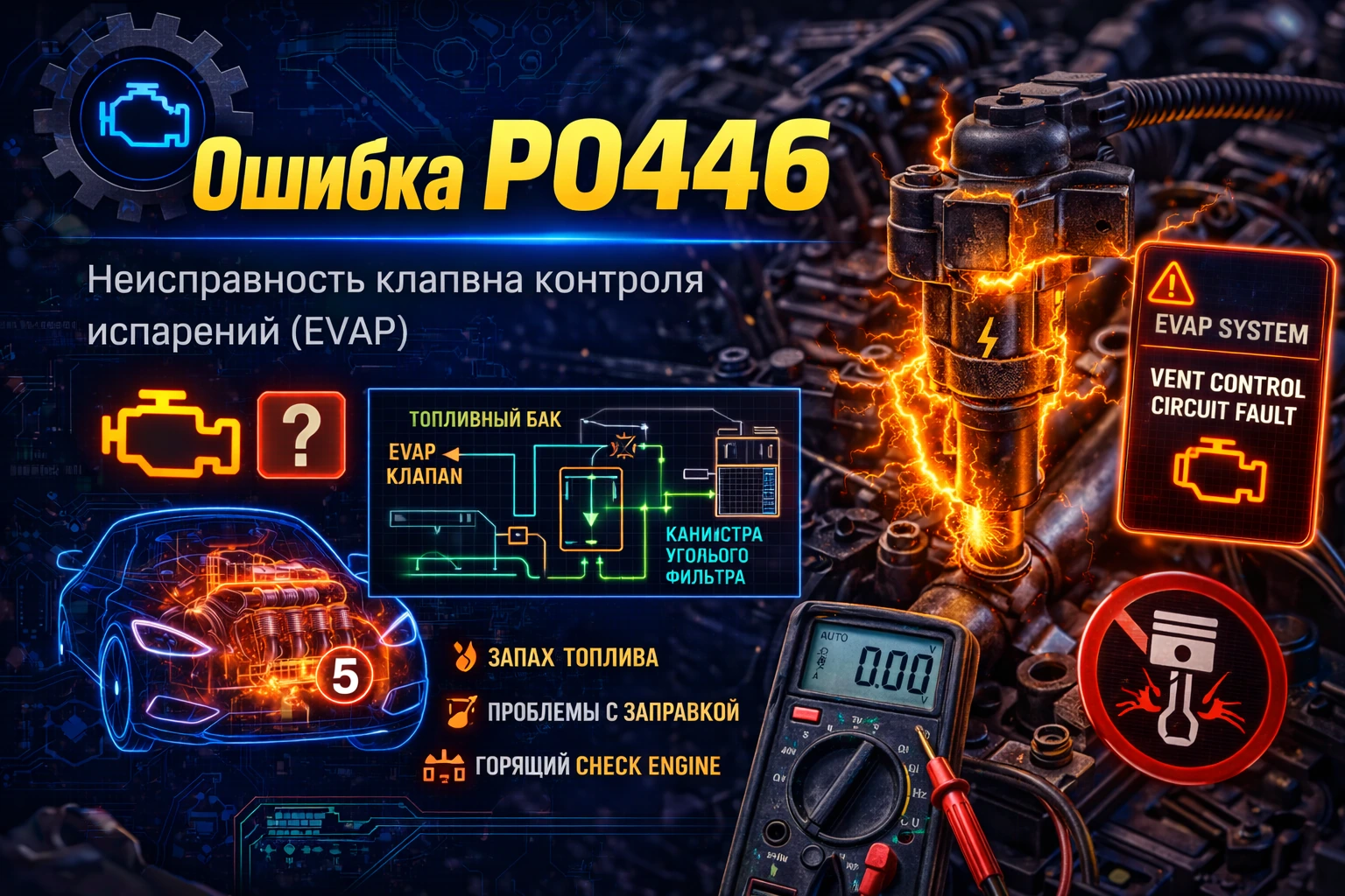 Ошибка P0446 — неисправность управления вентиляцией системы EVAP: когда бак не дышит так, как ожидает блок управления
