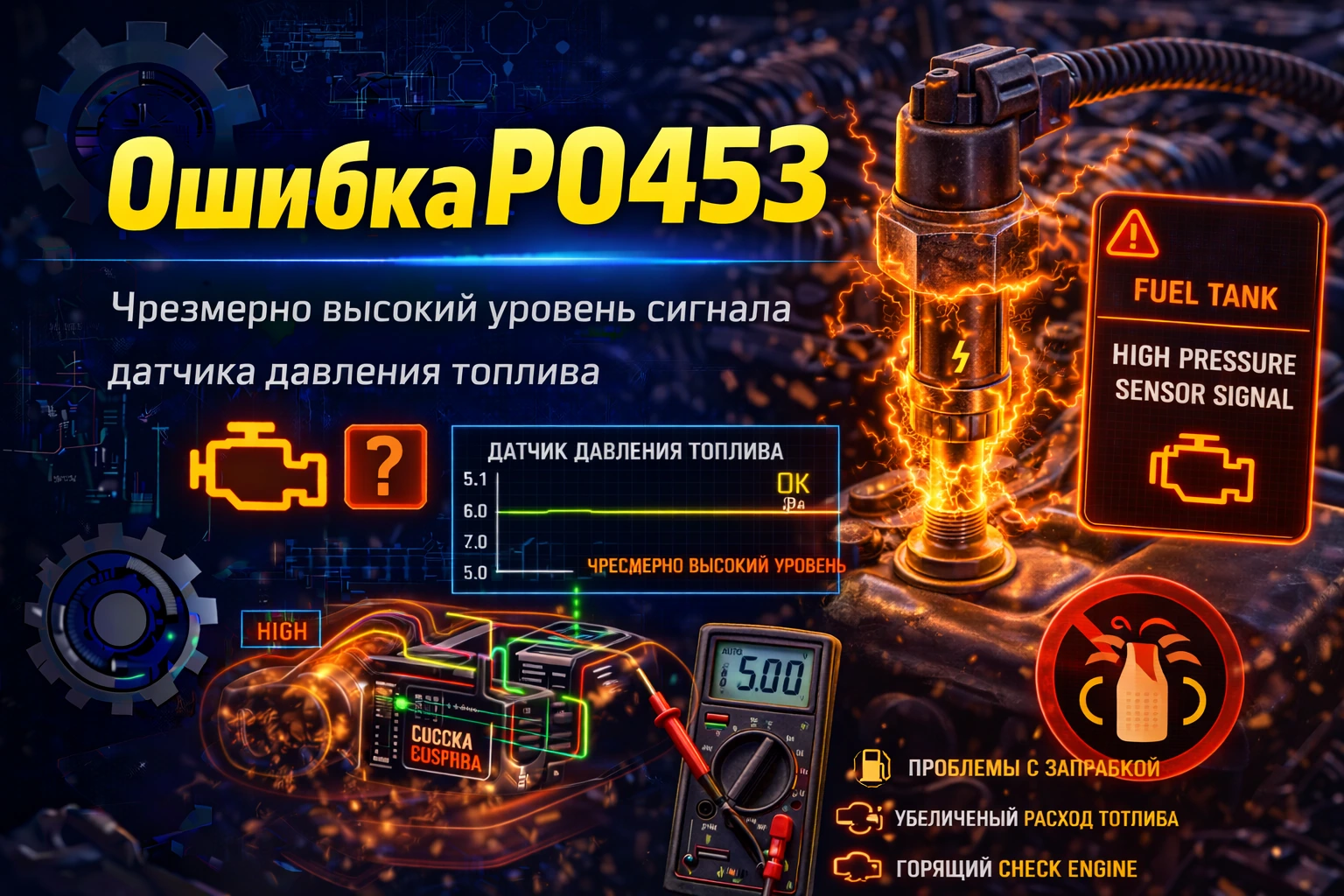 Ошибка P0453 — высокий уровень сигнала датчика давления системы EVAP: когда сигнал слишком задран, а система перестаёт быть для блока понятной