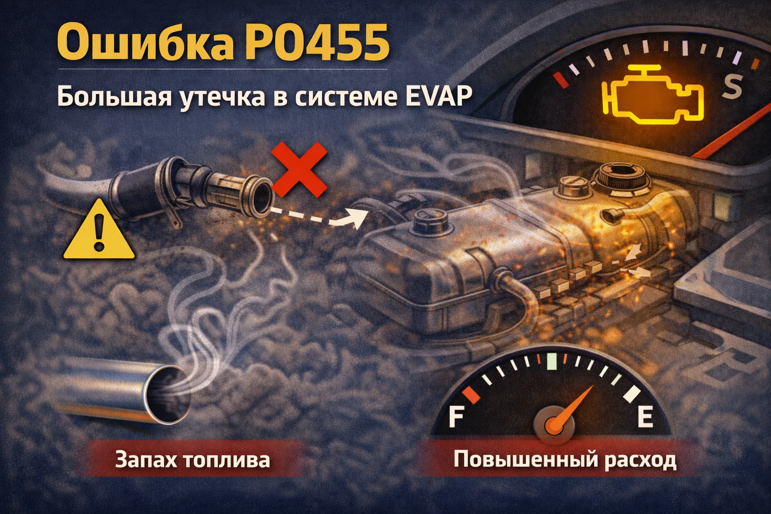 Ошибка P0455 — крупная утечка EVAP: почему иногда всё начинается с неплотно закрытой крышки бака, а заканчивается долгим поиском
