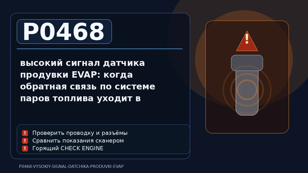 Ошибка P0468 — высокий сигнал датчика продувки EVAP: когда обратная связь по системе паров топлива уходит в слишком высокую зону и блок уже не считает это нормальной работой